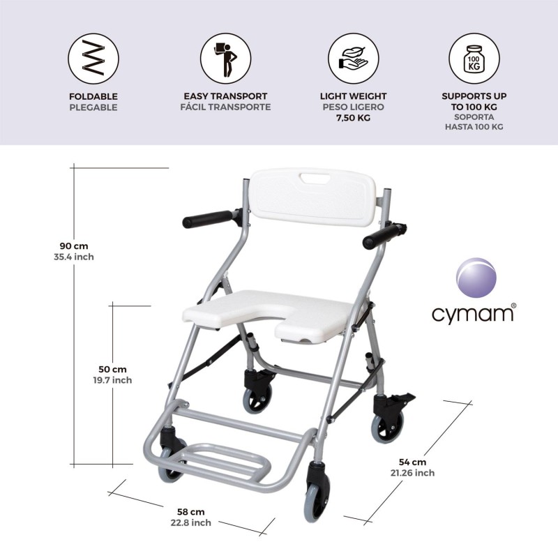 Europodexcymam-Silla cymam de ducha-WC plegable con ruedas modelo ERCINA