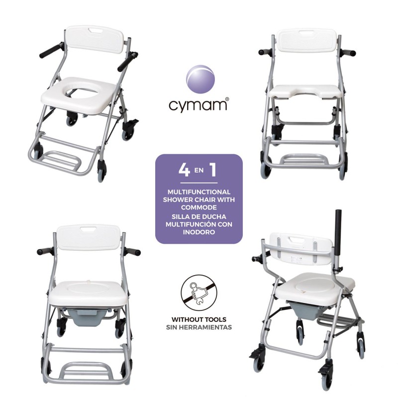 Europodexcymam-Silla cymam de ducha-WC plegable con ruedas modelo ERCINA