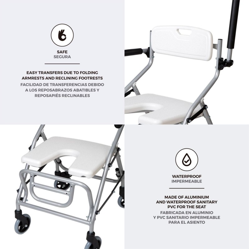 Europodexcymam-Silla cymam de ducha-WC plegable con ruedas modelo ERCINA
